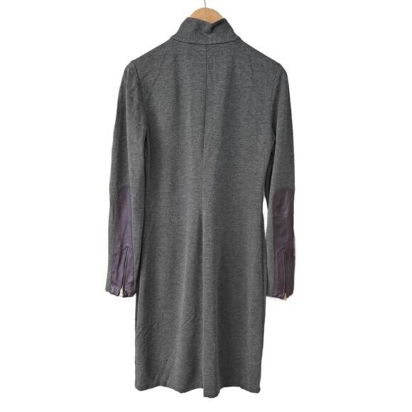 LAUREN Ralph Lauren Gray 1/4 Zip Mock Sheath Dress Size 10 Leather Long Sleeve - Picture 9 of 9